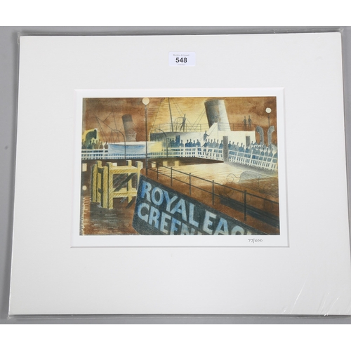 548 - After Eric Ravilious, Greenwich Pier at night, colour print published by Maidstone Press 2006 from a... 