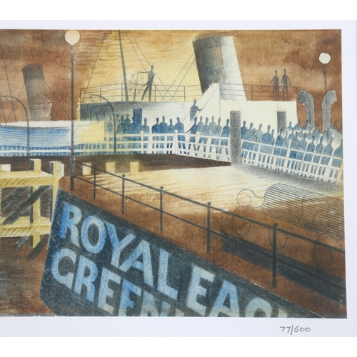 548 - After Eric Ravilious, Greenwich Pier at night, colour print published by Maidstone Press 2006 from a... 