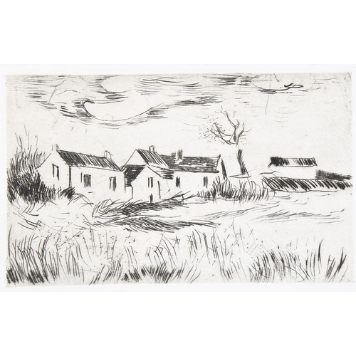 563 - Maurice De Valaminck (1876 - 1958), village buildings, original etching, official blind stamp J Frap... 