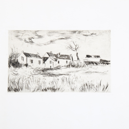 563 - Maurice De Valaminck (1876 - 1958), village buildings, original etching, official blind stamp J Frap... 