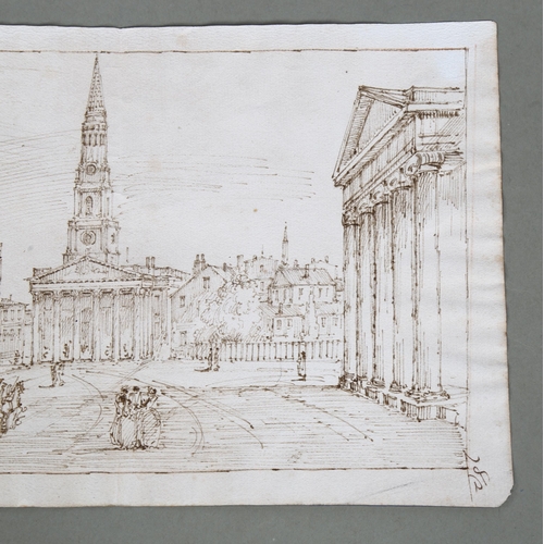 565 - Italian School, pen and ink drawing, a city square, unsigned, image 18cm x 29cm, unframed