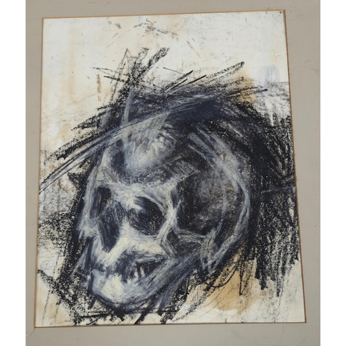 567 - Style of Frank Auerbach, double-sided study of a skull, charcoal and gouache, unsigned, 57cm x 41cm,... 