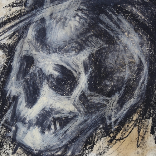 567 - Style of Frank Auerbach, double-sided study of a skull, charcoal and gouache, unsigned, 57cm x 41cm,... 