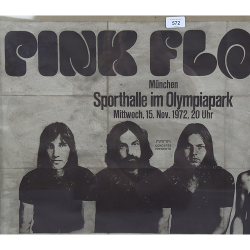 572 - Pink Floyd concert poster, 45cm x 69cm, framed