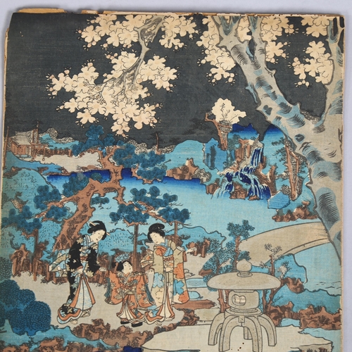 573 - 19th century Japanese School, group of women in a landscape, woodblock print, 36cm x 25cm, unframed