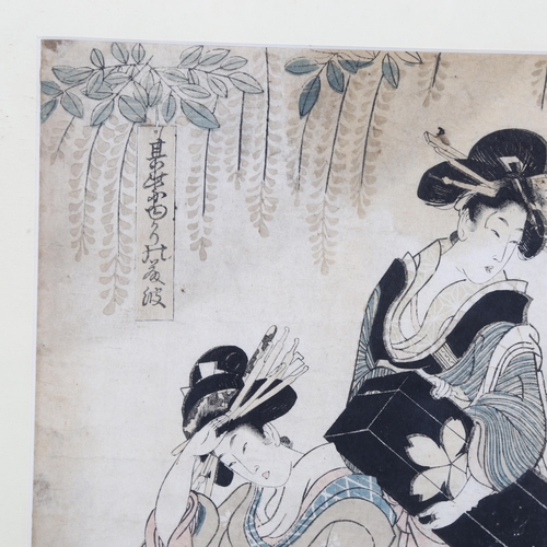 581 - Kitagawa Utamaro (1753 - 1806), a Courtesan and her attendant stopping for a rest, early 19th centur... 