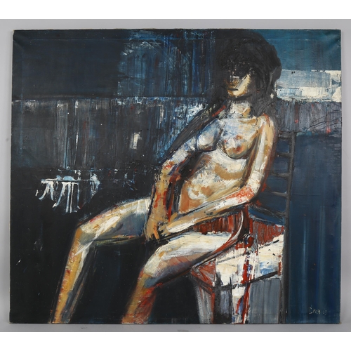 587 - Cross, large scale nude life study, oil on canvas, signed and date '63, 121cm x 136cm, unframed