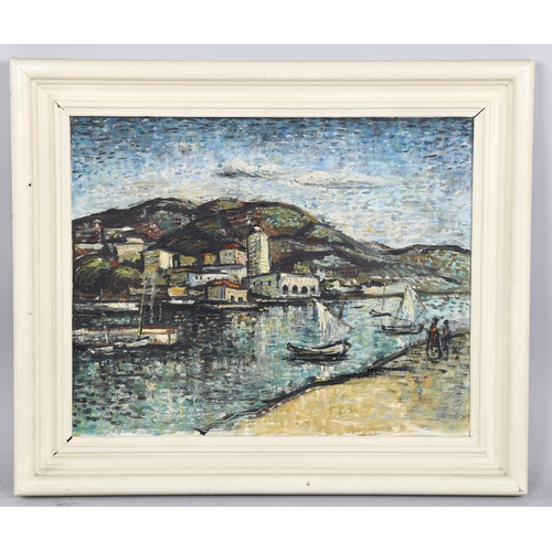 592 - Michael D'Aguliar (1922 - 2011), Continental river scene, oil on canvas, 41cm x 50cm, framed