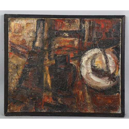 593 - Attributed to William Mactaggart (1903 - 1981), still life study, pots and chair, signed, 46cm x 55c... 