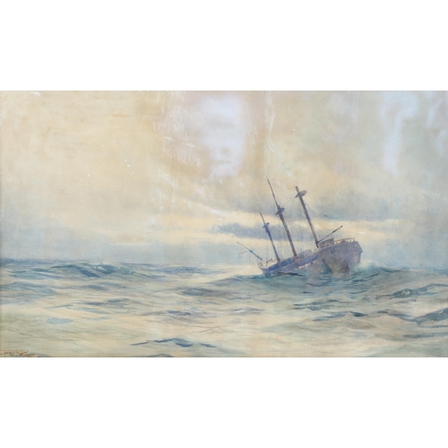 597 - Frederick Dixon (born 1902), boat on rough seas, watercolour, signed, 41cm x 68cm, framed