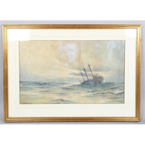 597 - Frederick Dixon (born 1902), boat on rough seas, watercolour, signed, 41cm x 68cm, framed