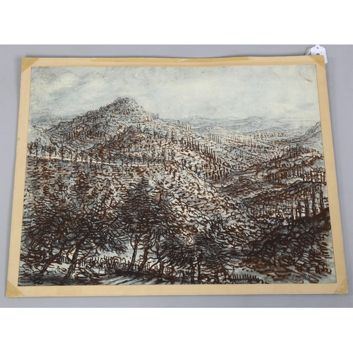 600 - Gerald Ososki, Tuscany landscape, crayon/pastel on card, exhibited at the RBA 1960, signed, 47cm x 6... 