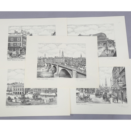 603 - Tadeusz Ochalski, set of 4 prints of London, signed in pencil, image 20cm x 27cm, unframed