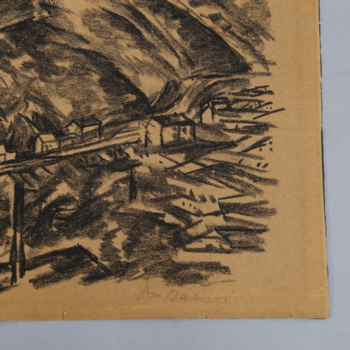 604 - Muirhead Bone, Great War Period street scene, lithograph, 31cm x 24cm, and an expressionist mountain... 