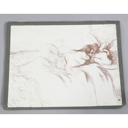 609 - Toulouse Lautrec, lithograph, sleeping woman, on Deckle edged paper, Studio stamp, edition of 1250, ... 