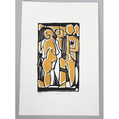 615 - Deschamps, colour block print, abstract, signed in pencil, artist's proof, image 19cm x 12cm, unfram... 