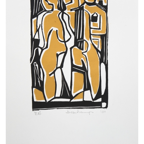 615 - Deschamps, colour block print, abstract, signed in pencil, artist's proof, image 19cm x 12cm, unfram... 