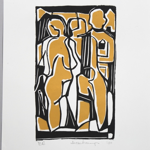 615 - Deschamps, colour block print, abstract, signed in pencil, artist's proof, image 19cm x 12cm, unfram... 