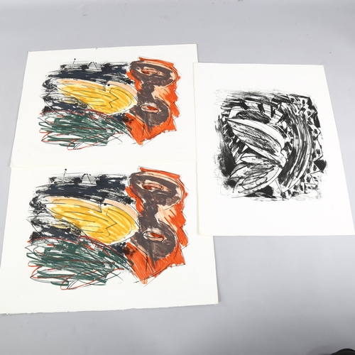 620 - 20th century British School, 3 abstract colour lithographs by the same hand, all indistinctly signed... 