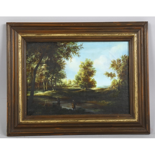 623 - E Mroz, 20th century fishing scene, oil on canvas, signed, 24cm x 33cm, framed