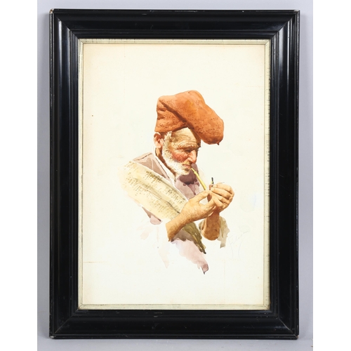 625 - Giovanni Filosa (Italian, 1850 - 1935), portrait of a fisherman with a pipe, watercolour, signed, 38... 