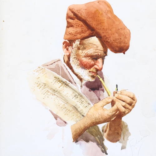 625 - Giovanni Filosa (Italian, 1850 - 1935), portrait of a fisherman with a pipe, watercolour, signed, 38... 