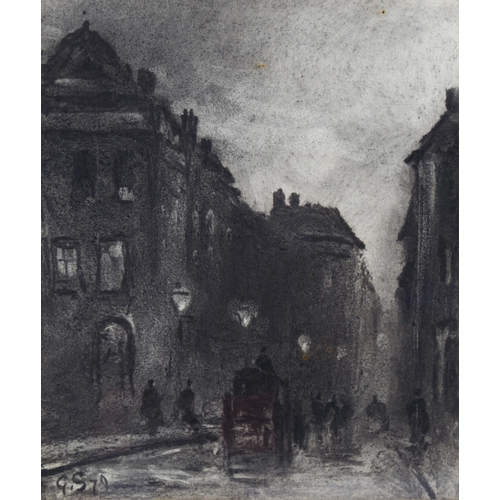 626 - George Sheffield (1839 - 1892), moonlit street scene, charcoal on paper, signed with monogram dated ... 