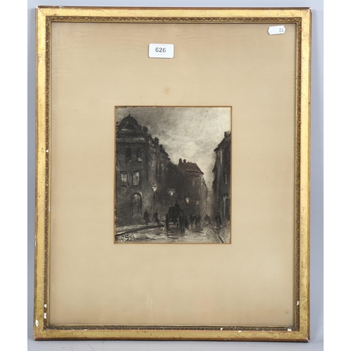 626 - George Sheffield (1839 - 1892), moonlit street scene, charcoal on paper, signed with monogram dated ... 