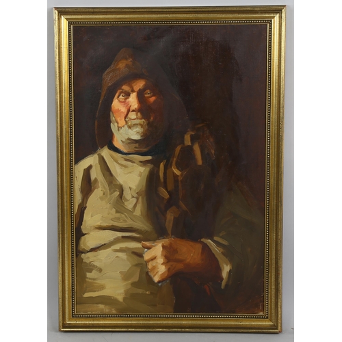 632 - Early to mid-20th century Newlyn School, portrait of a fisherman, oil on canvas, unsigned, 76cm x 51... 