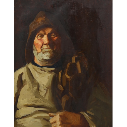 632 - Early to mid-20th century Newlyn School, portrait of a fisherman, oil on canvas, unsigned, 76cm x 51... 