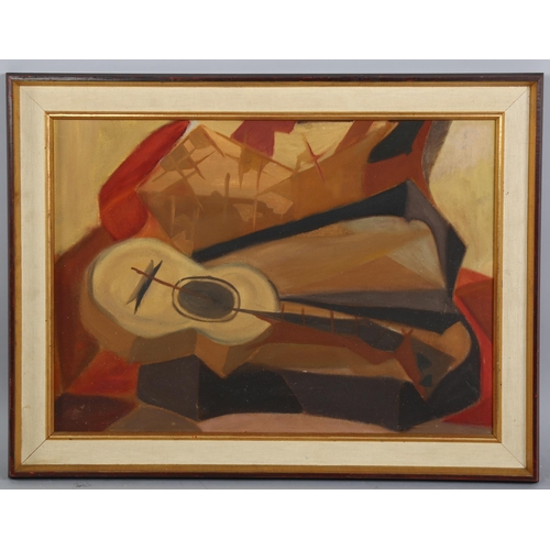 633 - Mid to late-20th century, musical abstract composition, oil on board, unsigned, 50cm x 70cm, framed