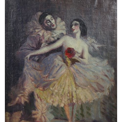 636 - Early 20th century Pierrot ballet scene, oil on canvas, indistinctly signed, dated 1919 on stretcher... 