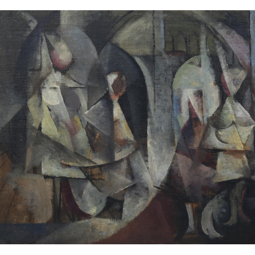 639 - Crowther, mid-20th century oil on canvas, abstract composition, inscribed on stretcher, 20