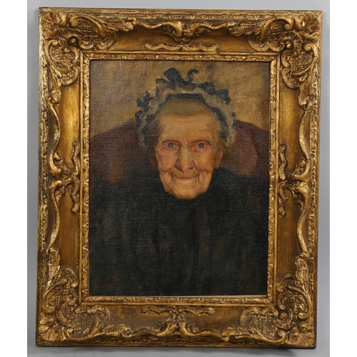 647 - Edward Ertz (1862 - 1954), a portrait of a Pulborough character, oil on canvas, signed with monogram... 