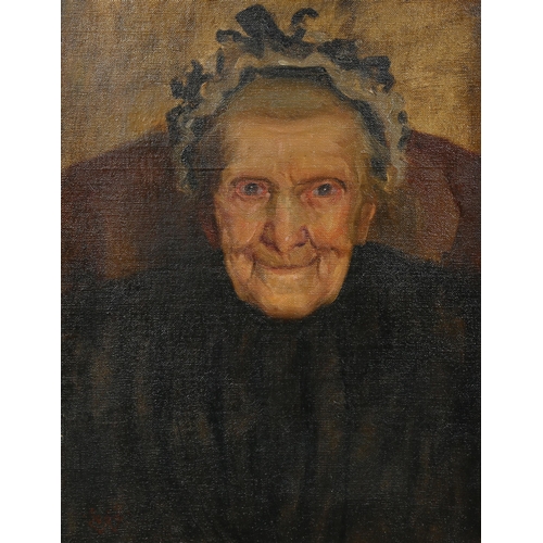 647 - Edward Ertz (1862 - 1954), a portrait of a Pulborough character, oil on canvas, signed with monogram... 