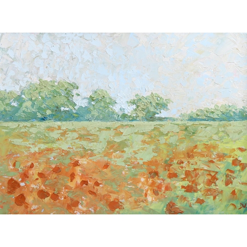 648 - Daniel Wright, poppy meadow, oil on board, signed with monogram, 30cm x 40cm, framed