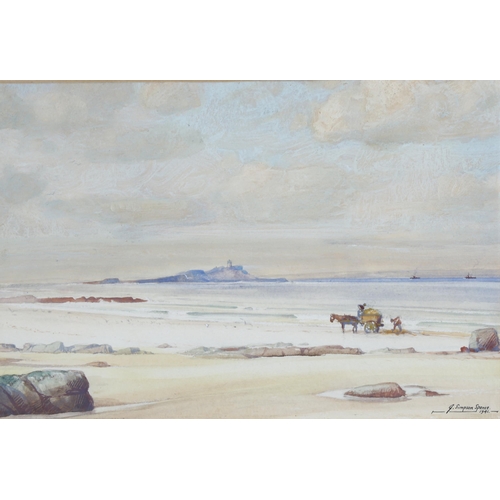 652 - J Simpson Spence, watercolour, shore scene, signed and dated 1941, 7