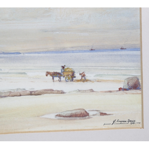 652 - J Simpson Spence, watercolour, shore scene, signed and dated 1941, 7