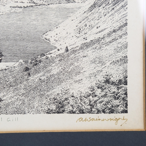 653 - Alfred Wainwright, Wastwater (Lake District), print, signed in ink, image 15cm x 20cm, framed