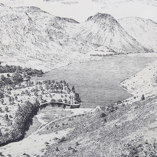 653 - Alfred Wainwright, Wastwater (Lake District), print, signed in ink, image 15cm x 20cm, framed