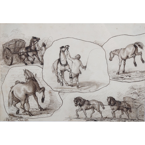 654 - Achille Gilbert, pen and ink horse studies, signed and dated 1857, 7