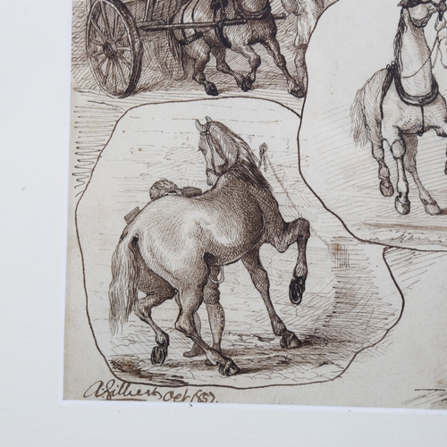 654 - Achille Gilbert, pen and ink horse studies, signed and dated 1857, 7