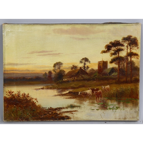 656 - Sidney Yates Johnson, cattle on a riverbank, oil on canvas, signed with monogram, 25cm x 35cm, unfra... 