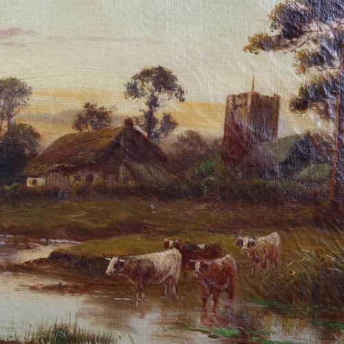 656 - Sidney Yates Johnson, cattle on a riverbank, oil on canvas, signed with monogram, 25cm x 35cm, unfra... 