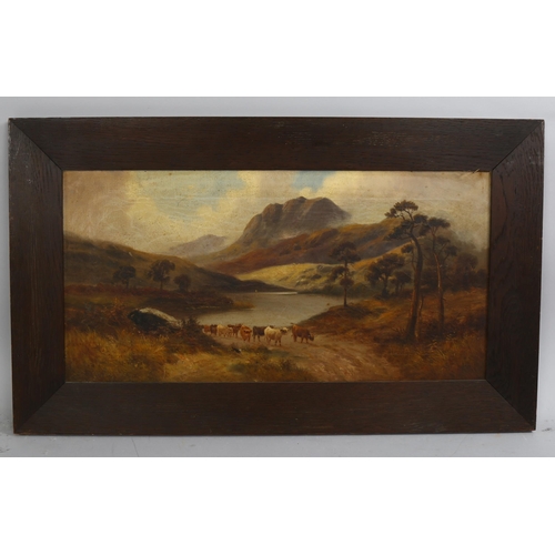 657 - Sidney Yates Johnson, cattle in Highland landscape, pair of oils on canvas, signed with monograms, 1... 