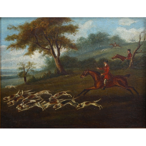 658 - Attributed to John Nost Sartorius, 4 otter, stag and fox hunting scenes, oils on copper, unsigned, 1... 