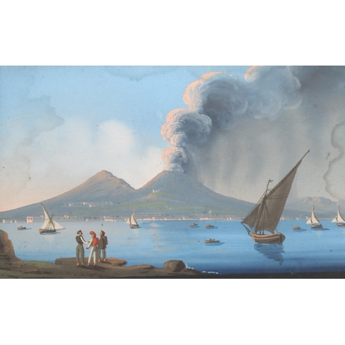 660 - 19th century Neopolitan School, pair of views of Vesuvius erupting by day and night, gouache on card... 