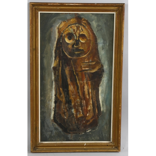 664 - Mid-20th century British School, abstract figure, oil on board, unsigned, 60cm x 33cm, framed