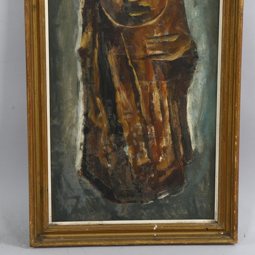 664 - Mid-20th century British School, abstract figure, oil on board, unsigned, 60cm x 33cm, framed