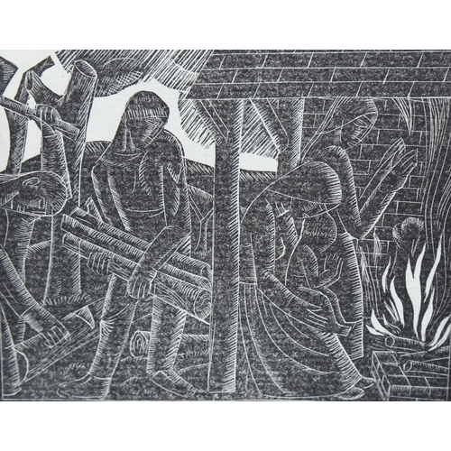 668 - David Jones, family at the hearth, original woodcut print, 1923 by St Dominic's Press, 7.5cm x 9.5cm... 